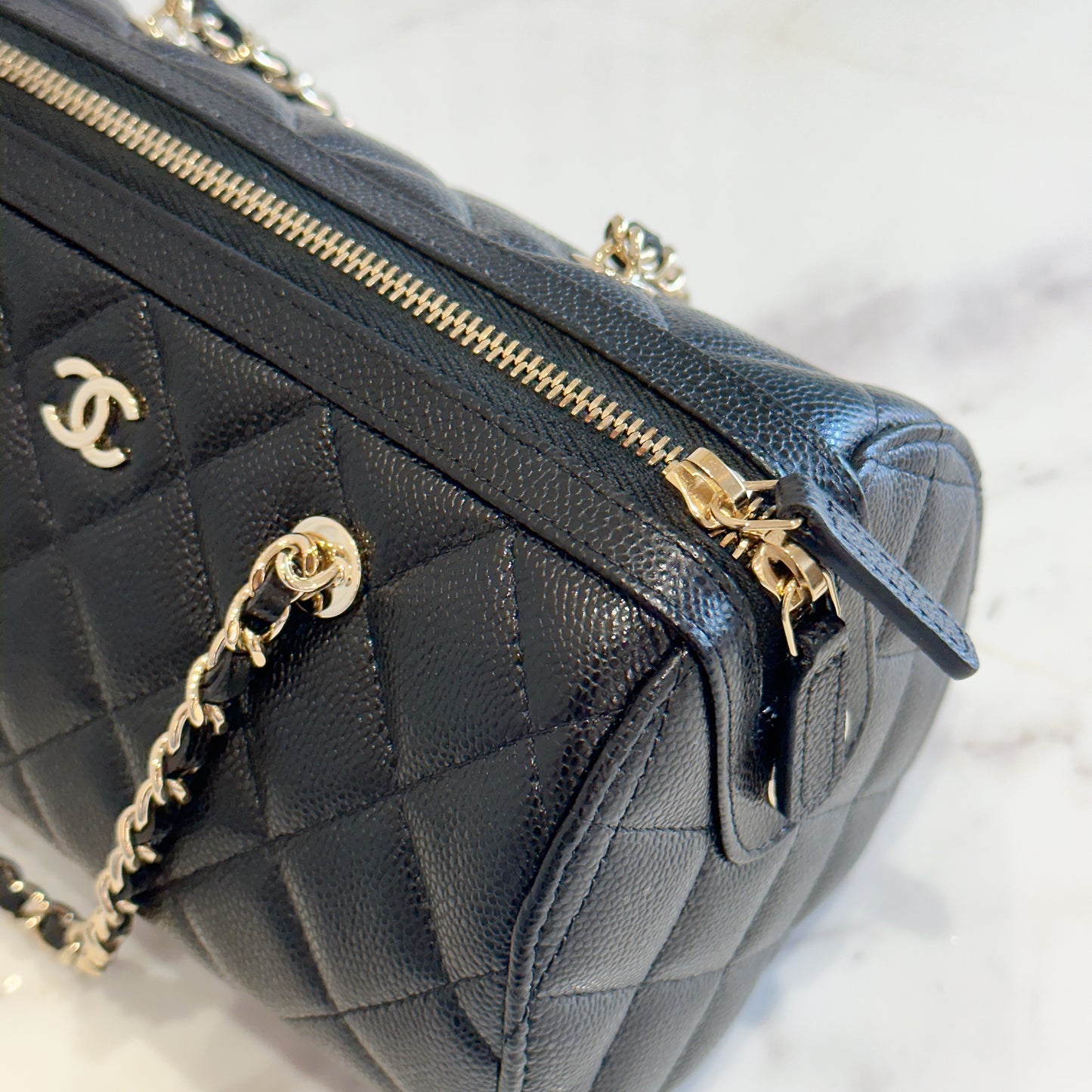 Chanel 25P Bowling Bag in Black Caviar