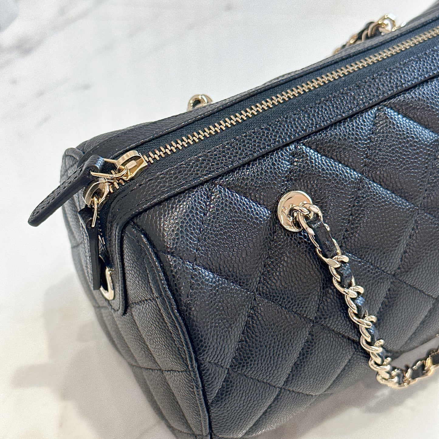 Chanel 25P Bowling Bag in Black Caviar
