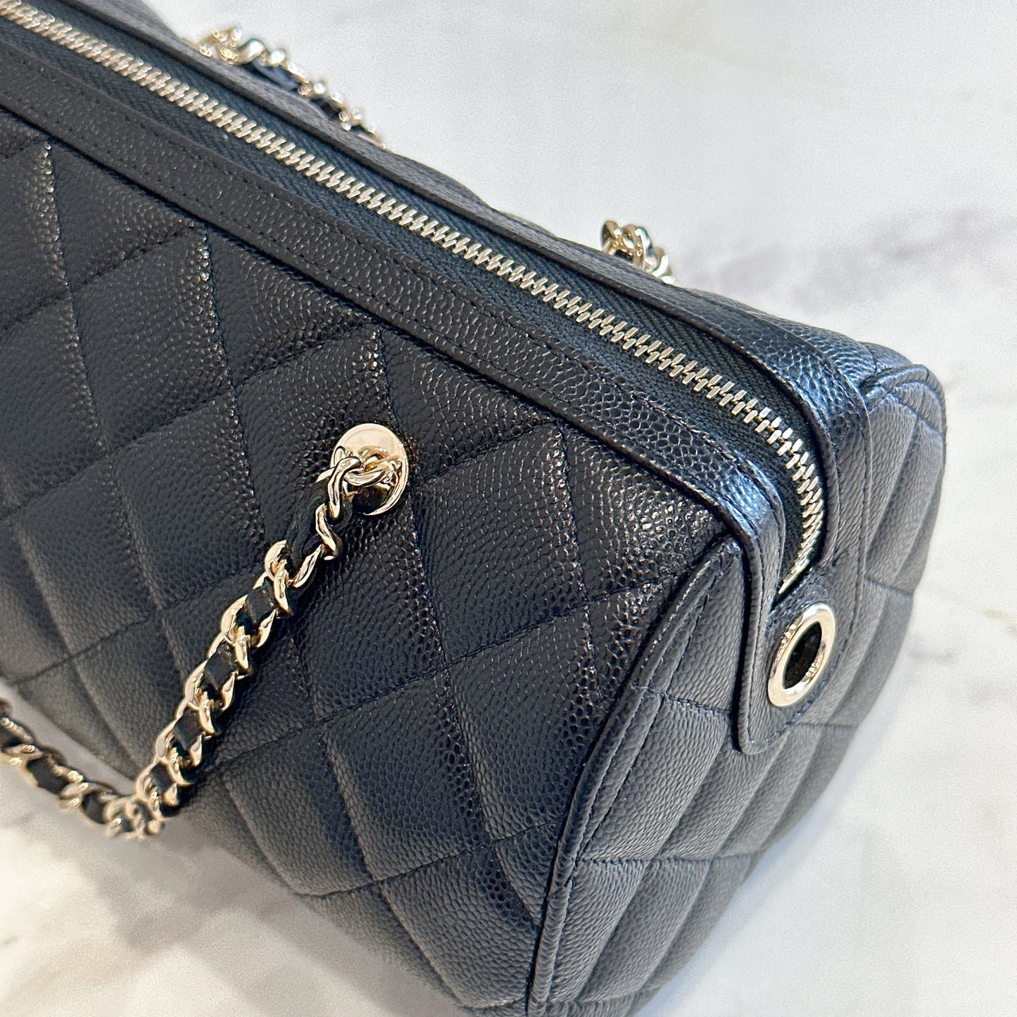 Chanel 25P Bowling Bag in Black Caviar