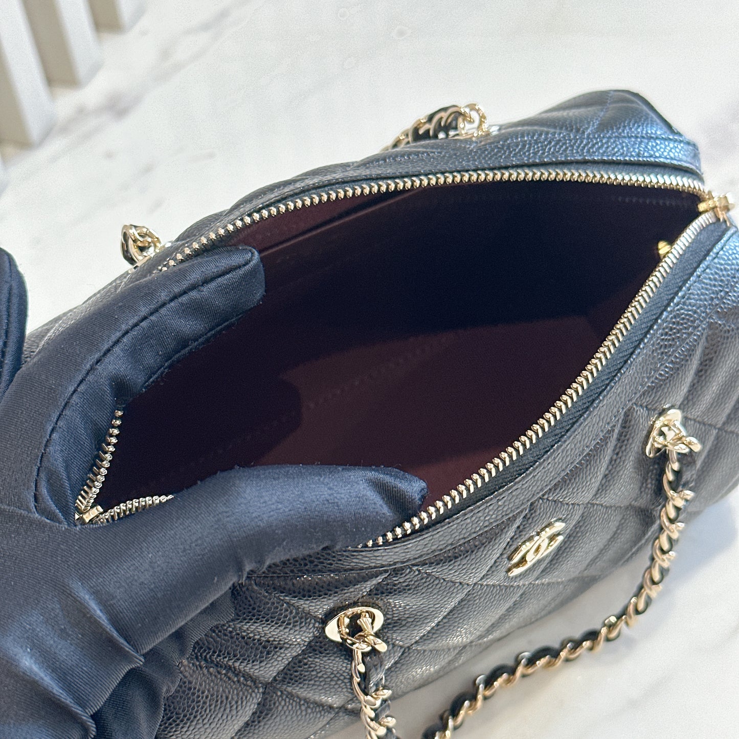Chanel 25P Bowling Bag in Black Caviar