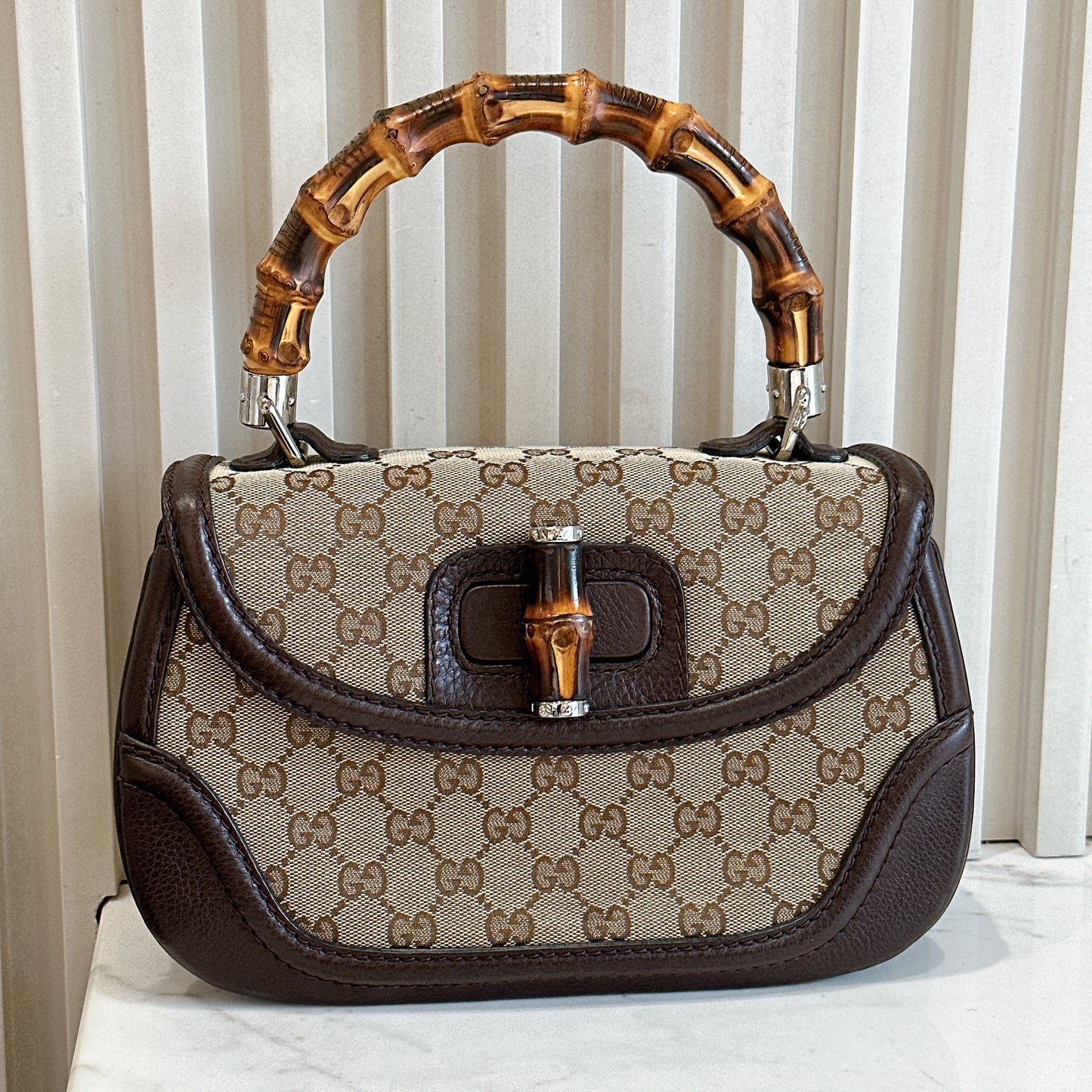 Gucci Monogram Bamboo Top Handle Bag
