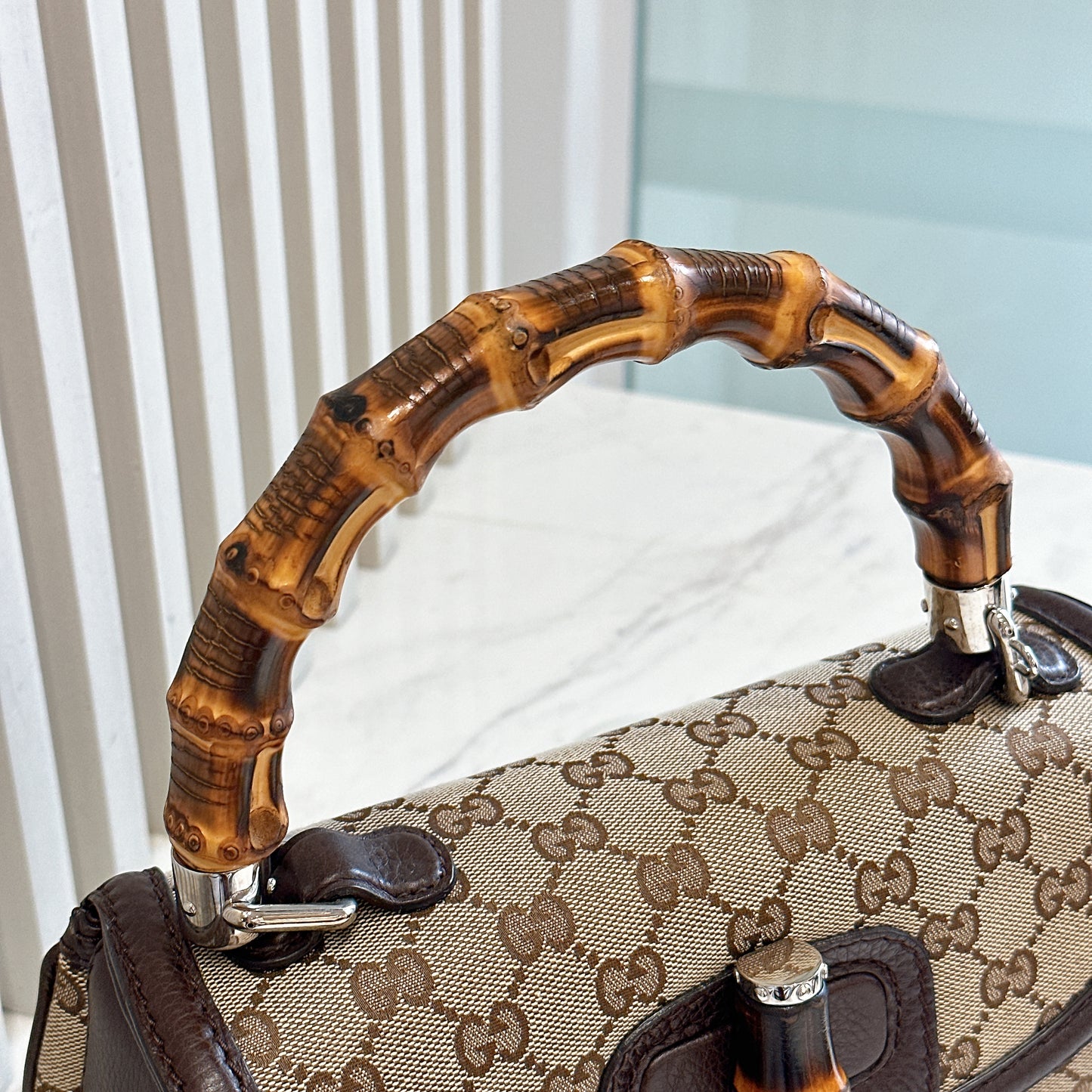 Gucci Monogram Bamboo Top Handle Bag