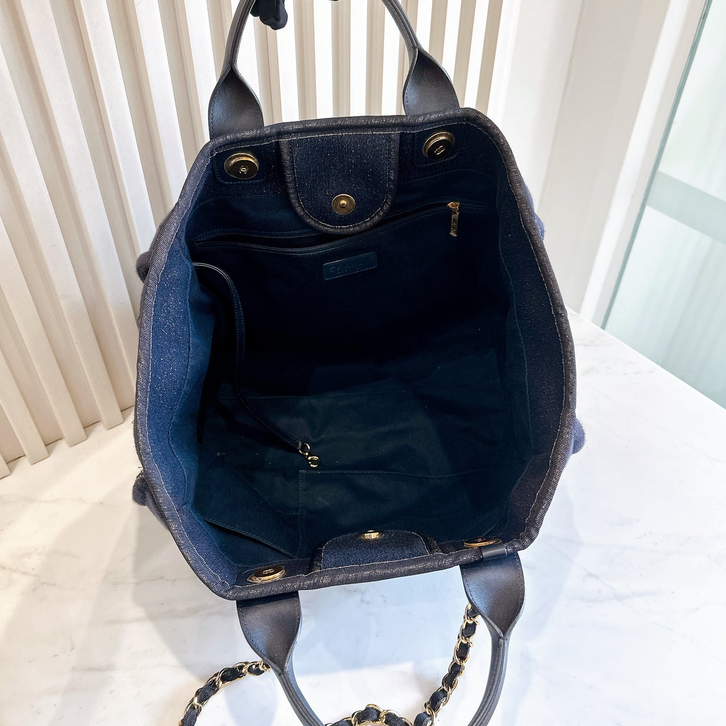 Chanel Deauville Medium in Navy Lurex Canvas