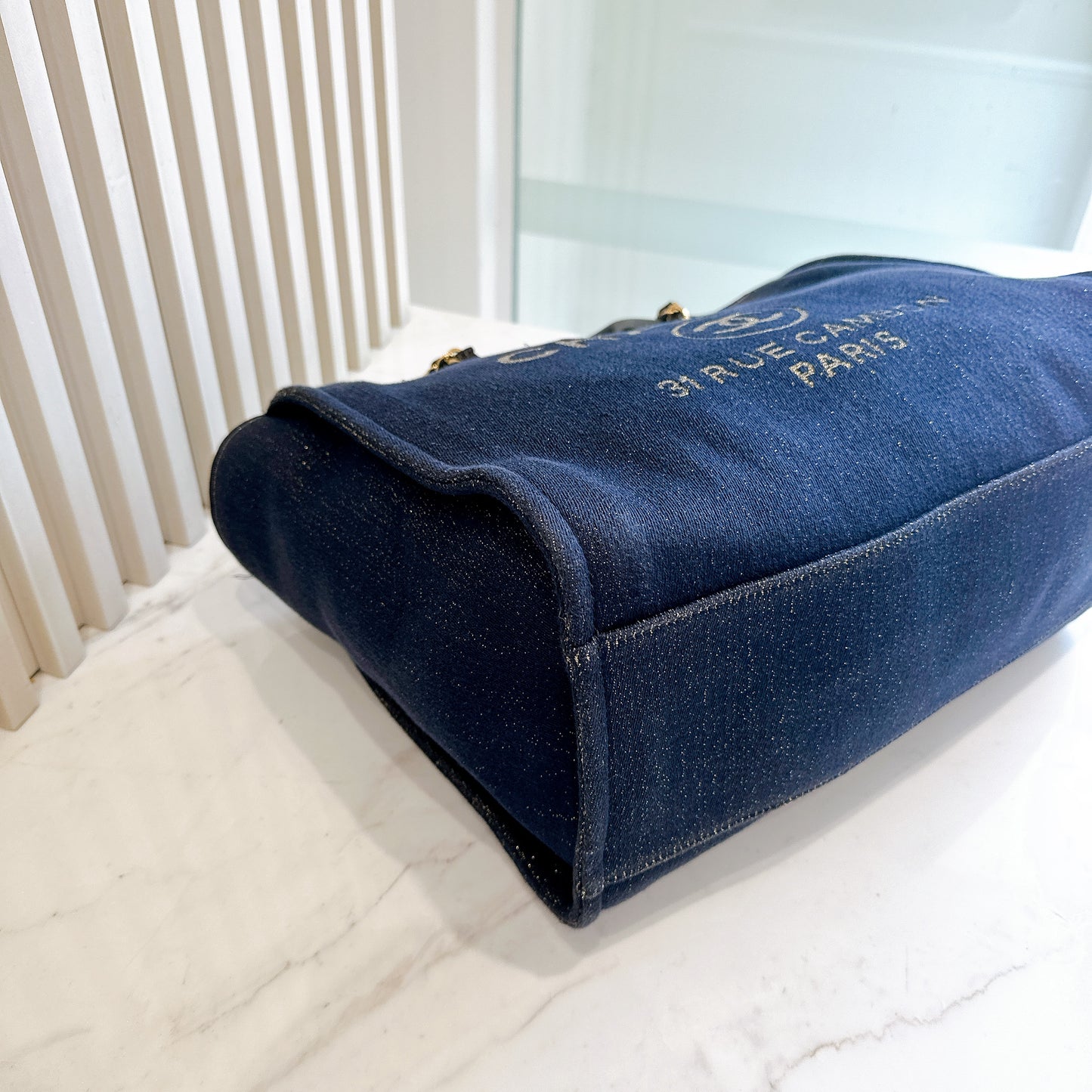 Chanel Deauville Medium in Navy Lurex Canvas