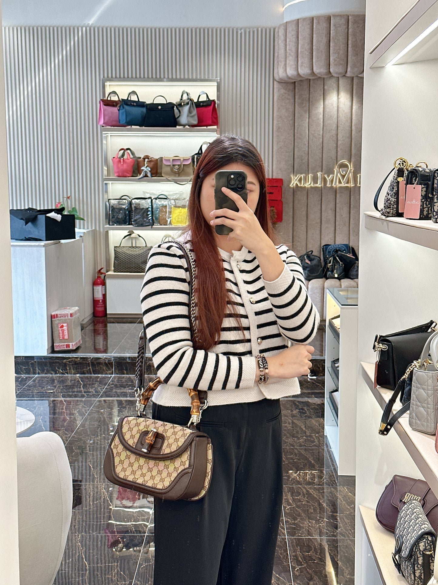 Gucci Monogram Bamboo Top Handle Bag