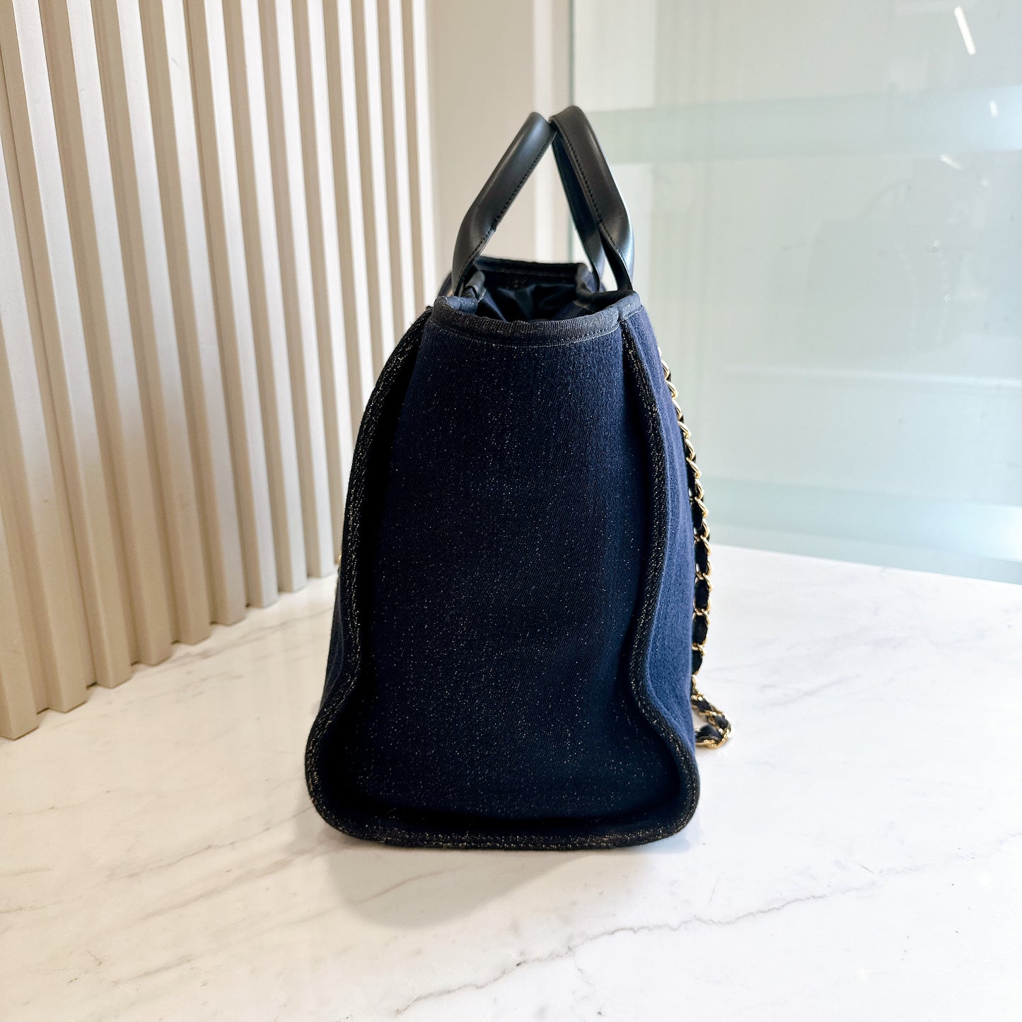 Chanel Deauville Medium in Navy Lurex Canvas