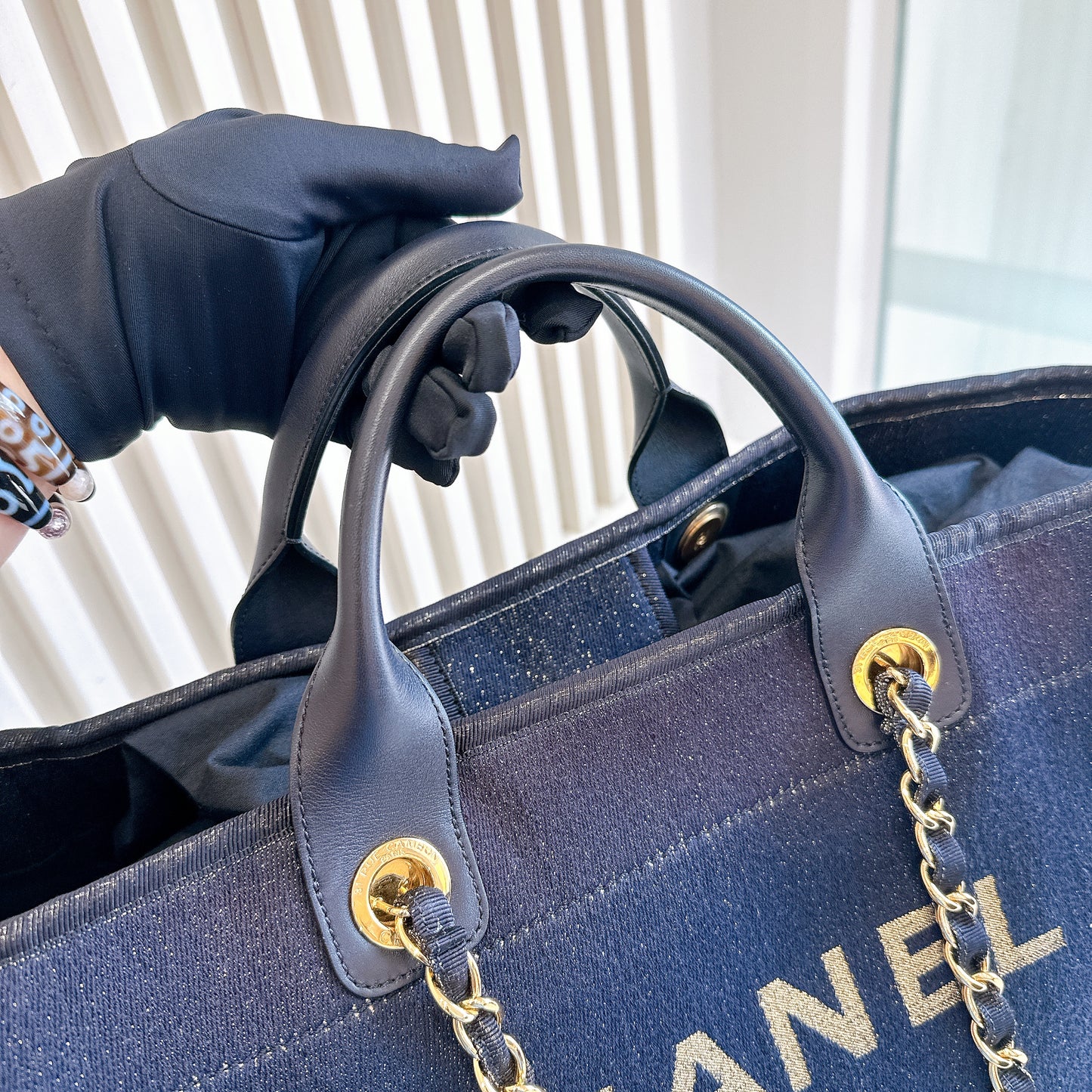 Chanel Deauville Medium in Navy Lurex Canvas