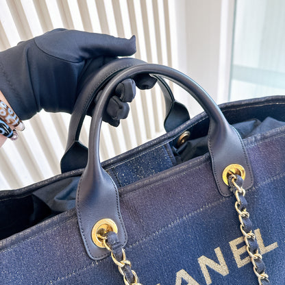 Chanel Deauville Medium in Navy Lurex Canvas
