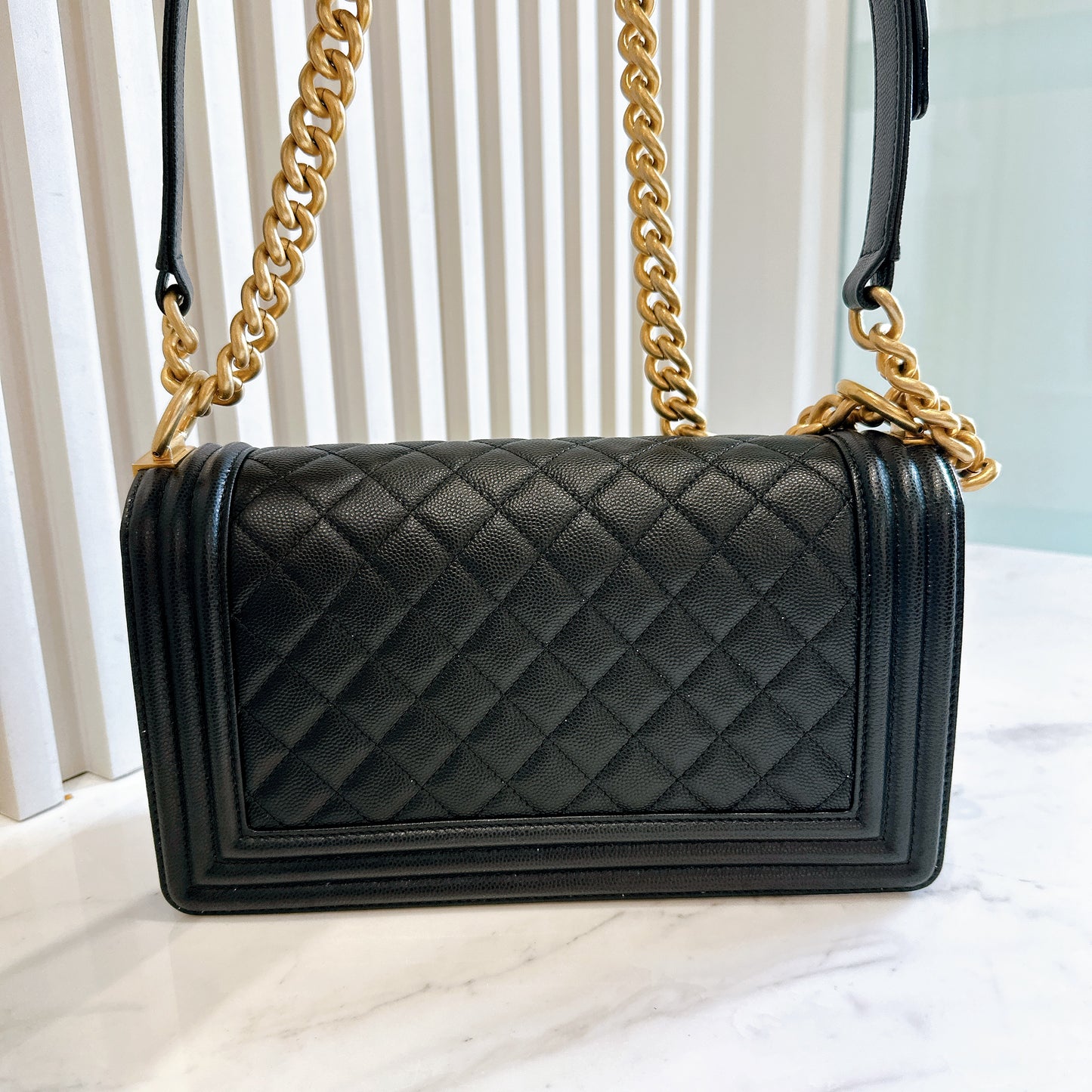 Chanel Boy Old Medium Black Caviar in GHW