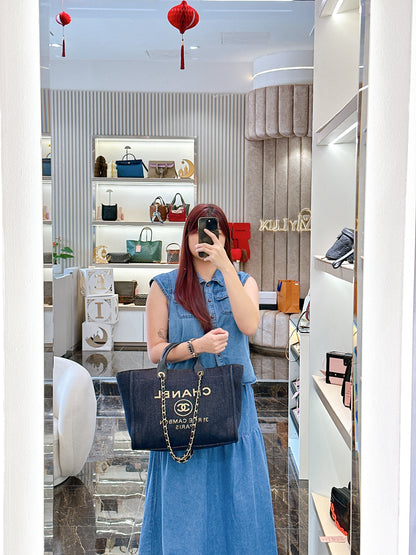 Chanel Deauville Medium in Navy Lurex Canvas
