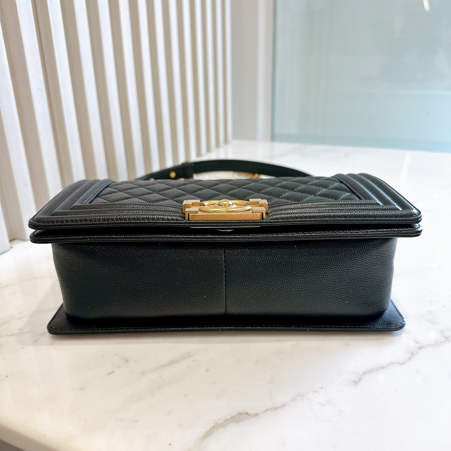 Chanel Boy Old Medium Black Caviar in GHW