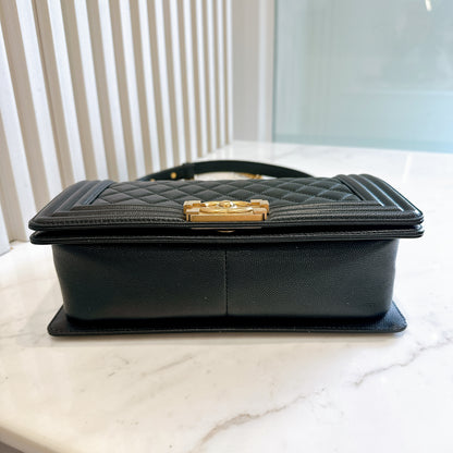 Chanel Boy Old Medium Black Caviar in GHW