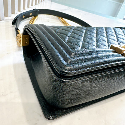 Chanel Boy Old Medium Black Caviar in GHW