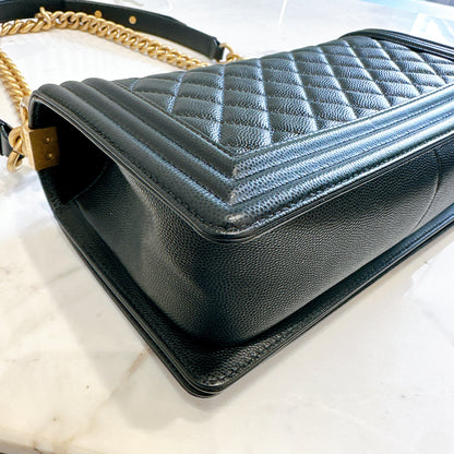 Chanel Boy Old Medium Black Caviar in GHW