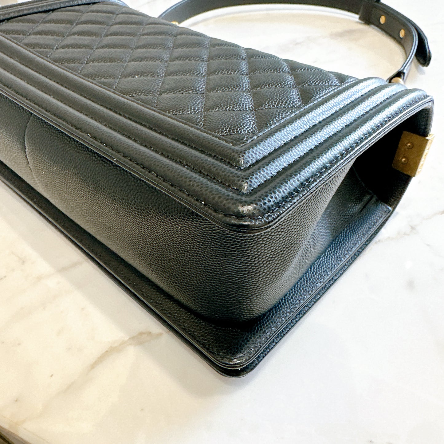 Chanel Boy Old Medium Black Caviar in GHW