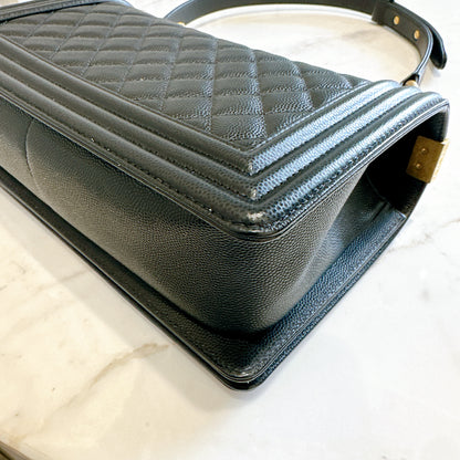 Chanel Boy Old Medium Black Caviar in GHW