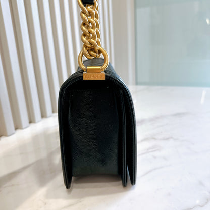 Chanel Boy Old Medium Black Caviar in GHW