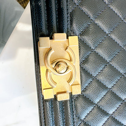 Chanel Boy Old Medium Black Caviar in GHW