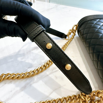 Chanel Boy Old Medium Black Caviar in GHW