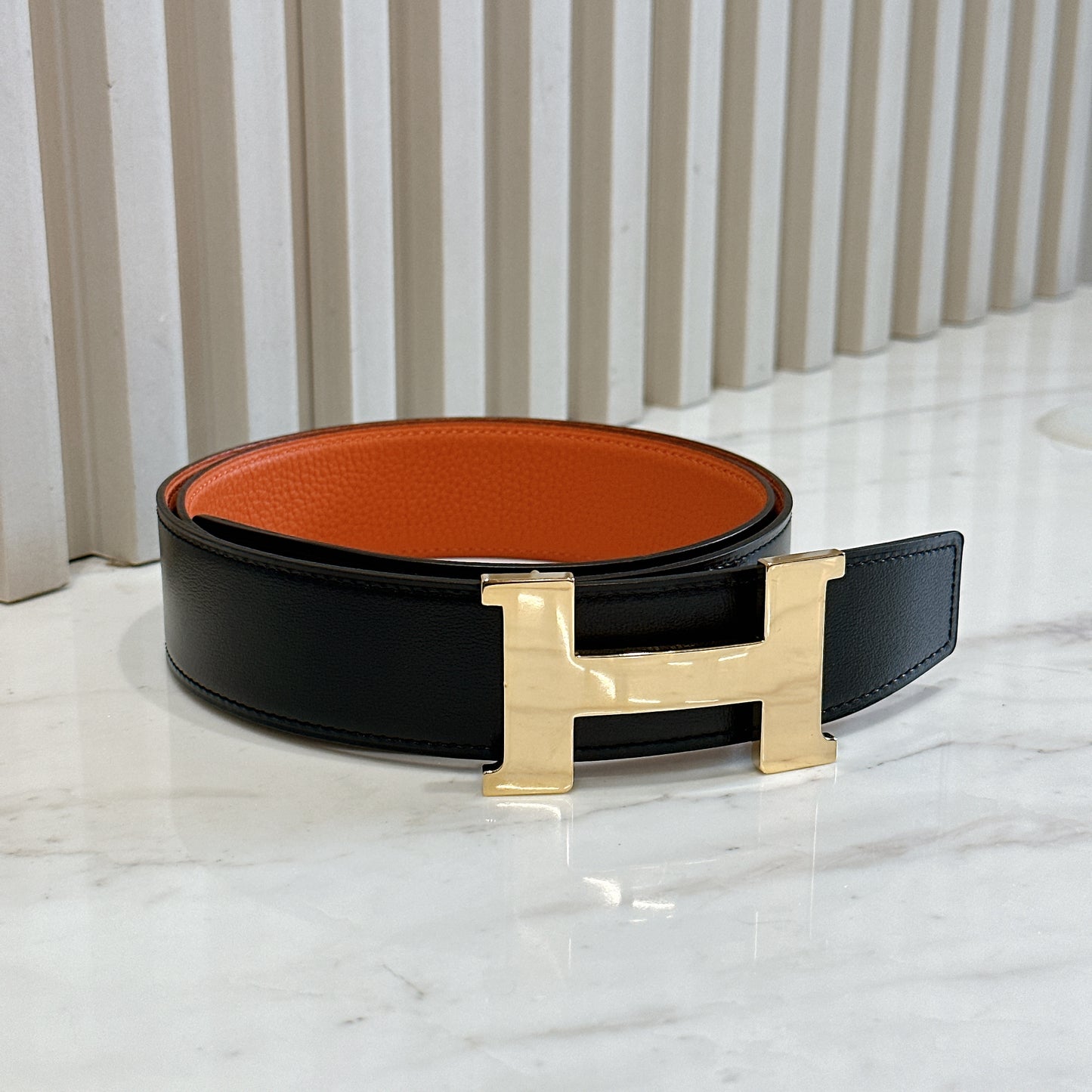 Hermes Reversible Belt Noir and Orange