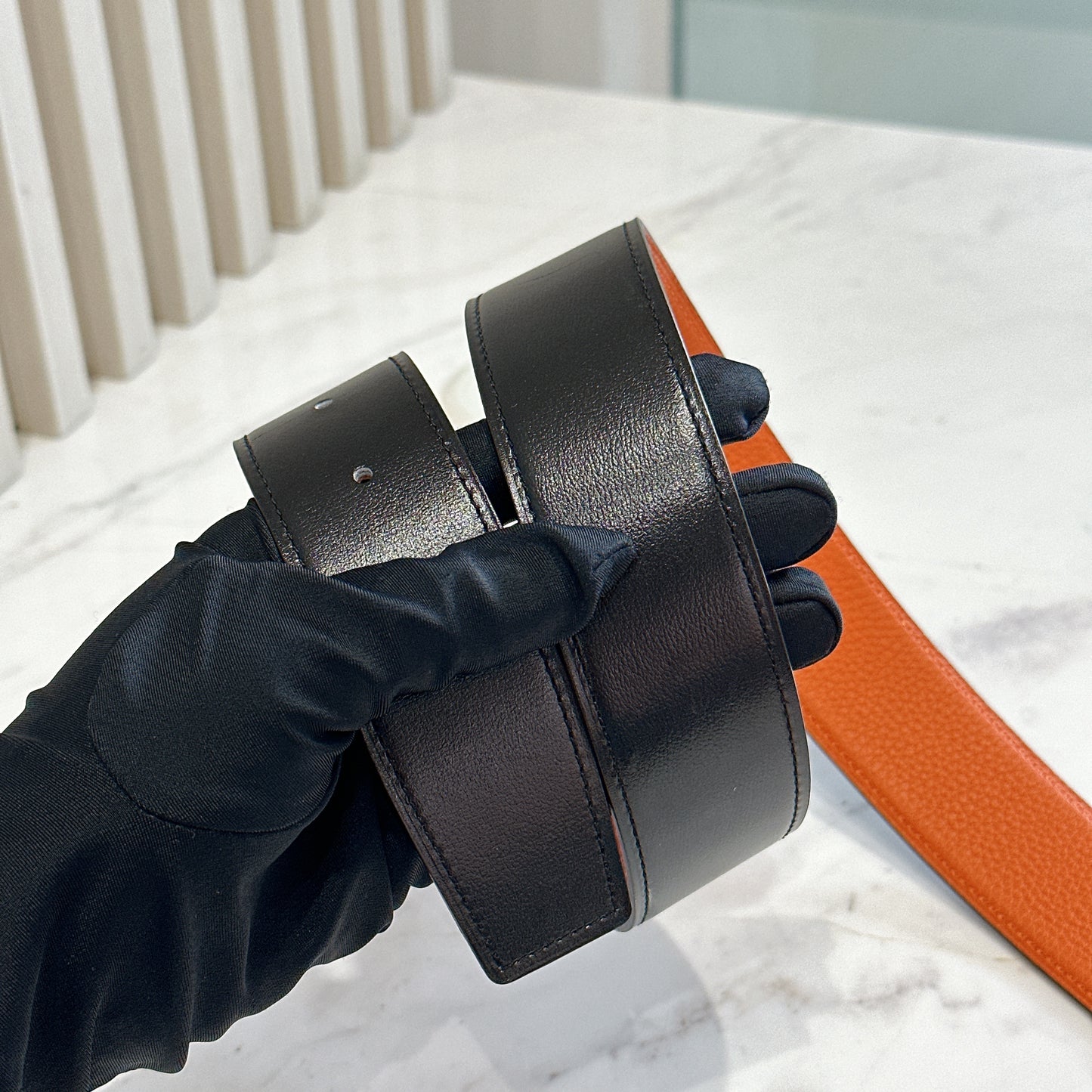 Hermes Reversible Belt Noir and Orange