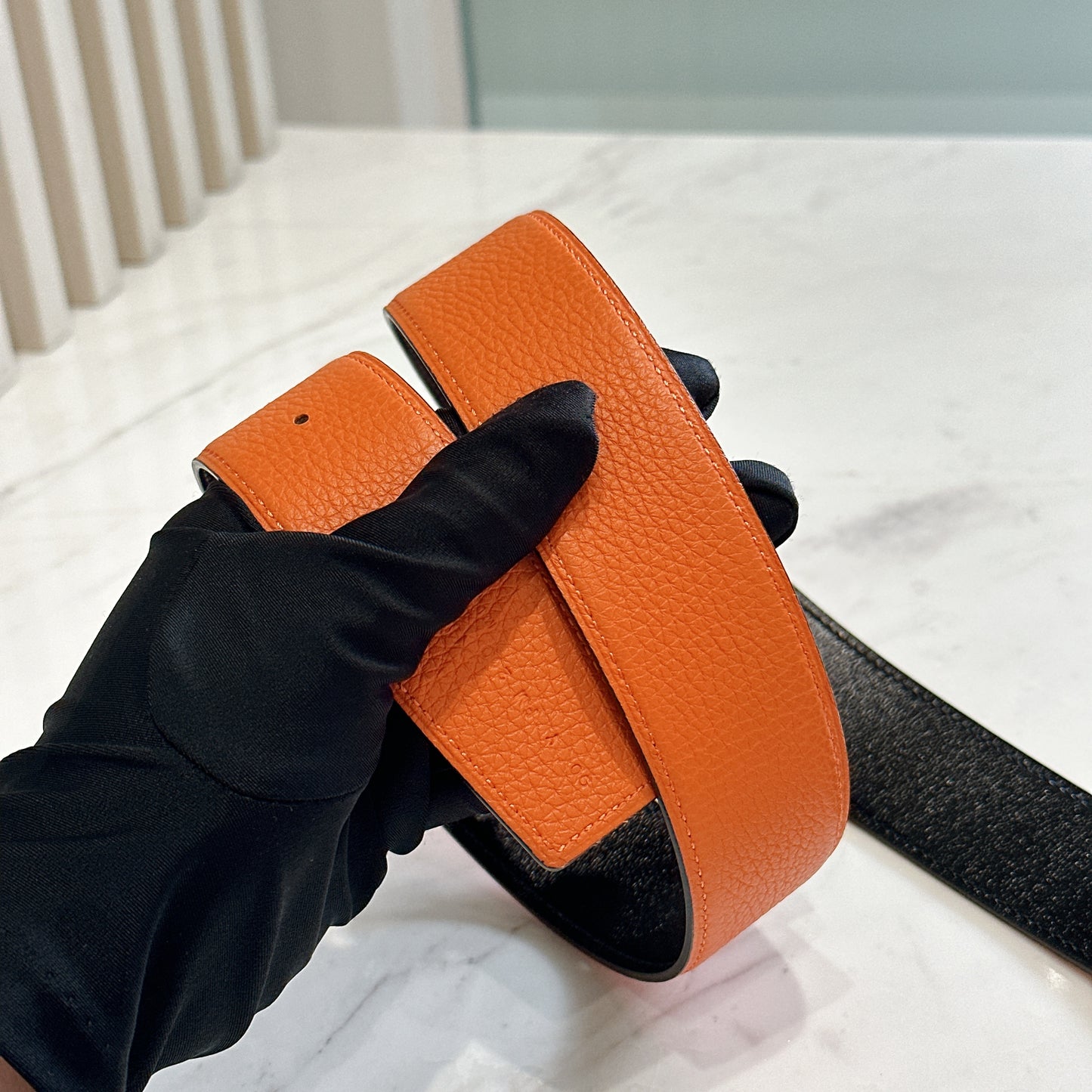 Hermes Reversible Belt Noir and Orange