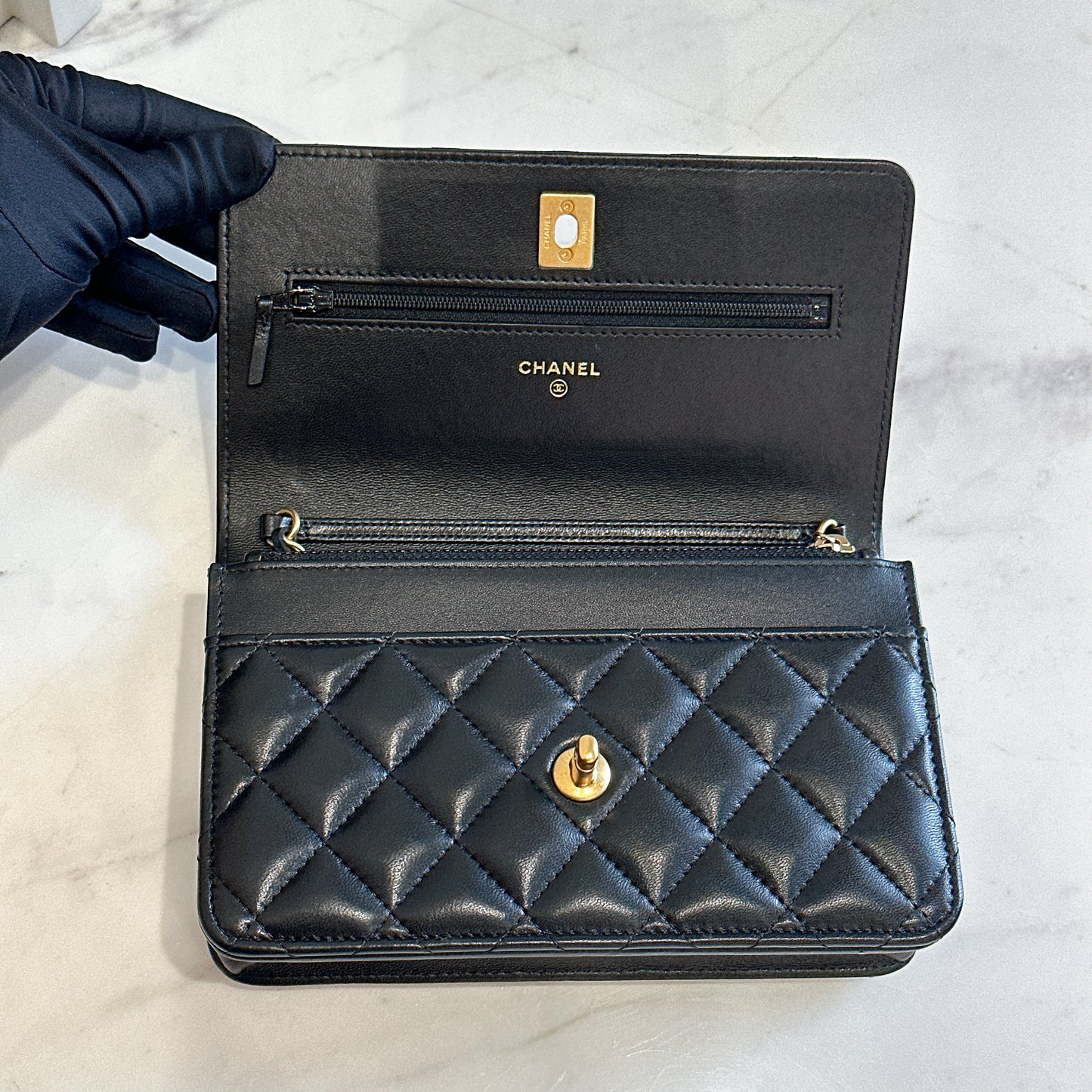 Chanel WOC Lambskin Pearl Crush in Black