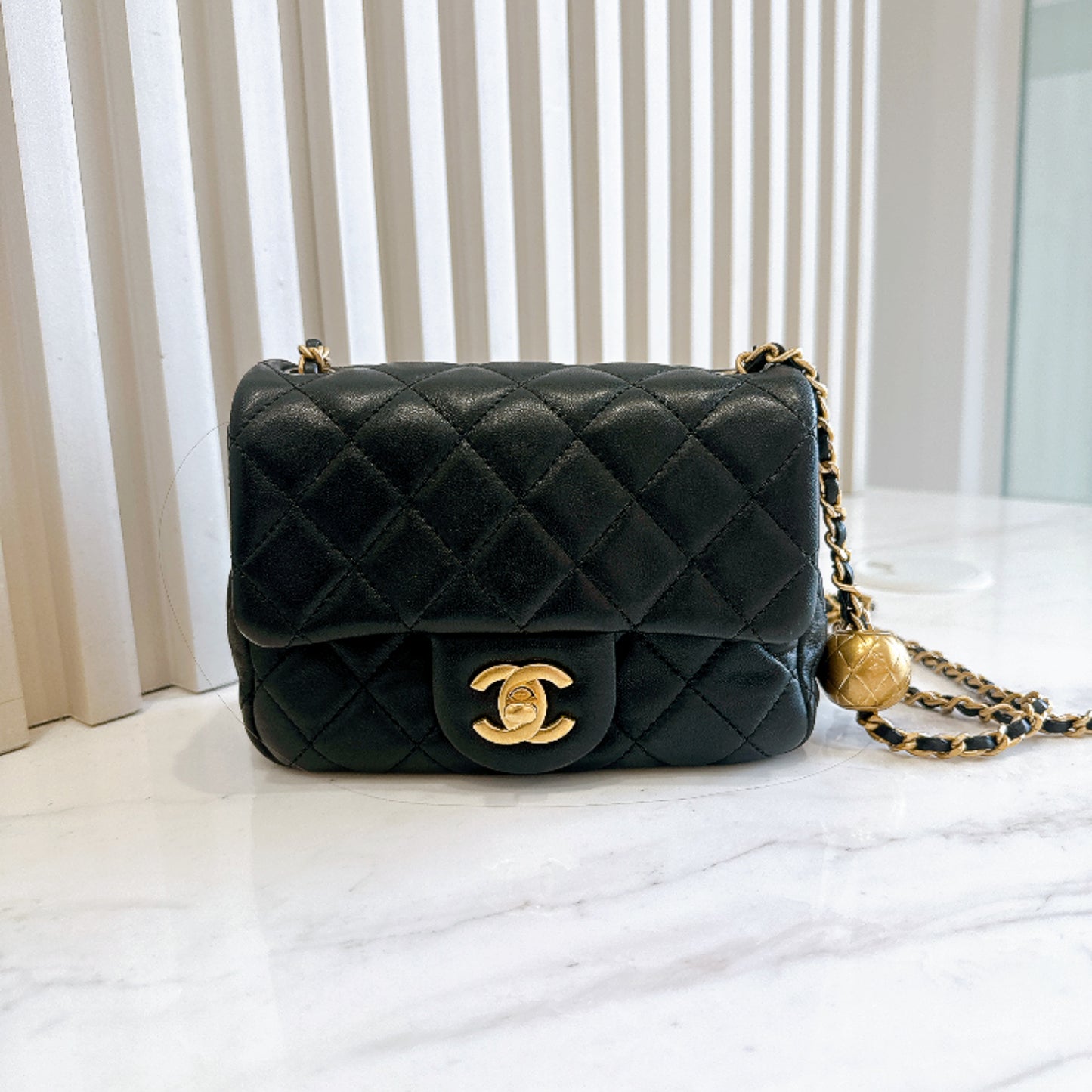Chanel Mini Square in Black with Pearl Crush