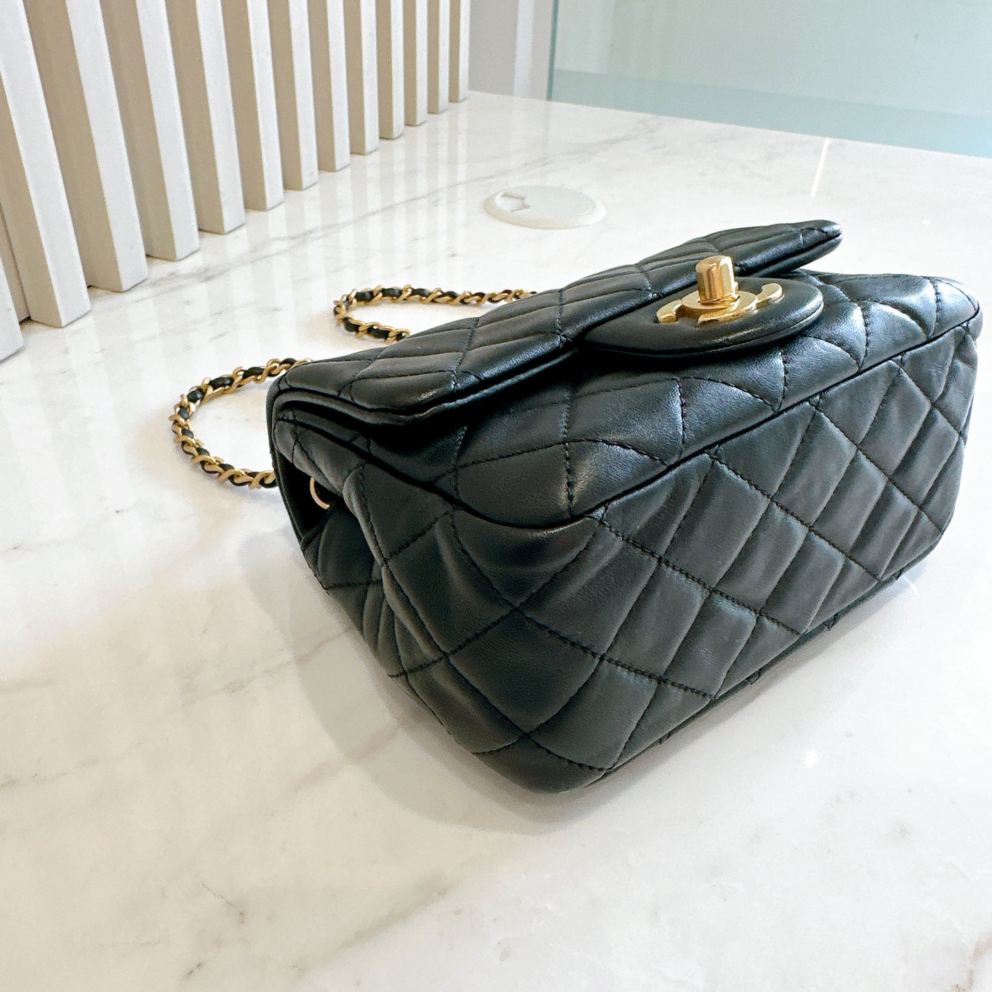 Chanel Mini Square in Black with Pearl Crush