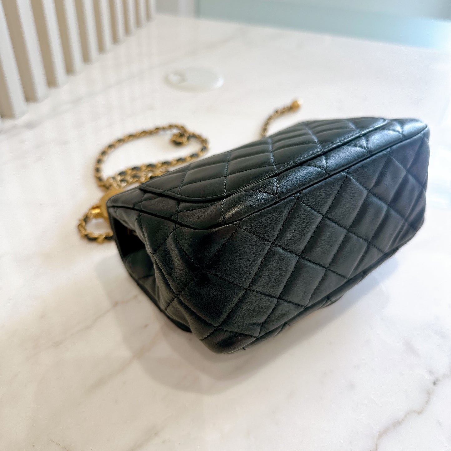 Chanel Mini Square in Black with Pearl Crush