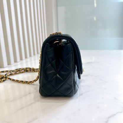 Chanel Mini Square in Black with Pearl Crush