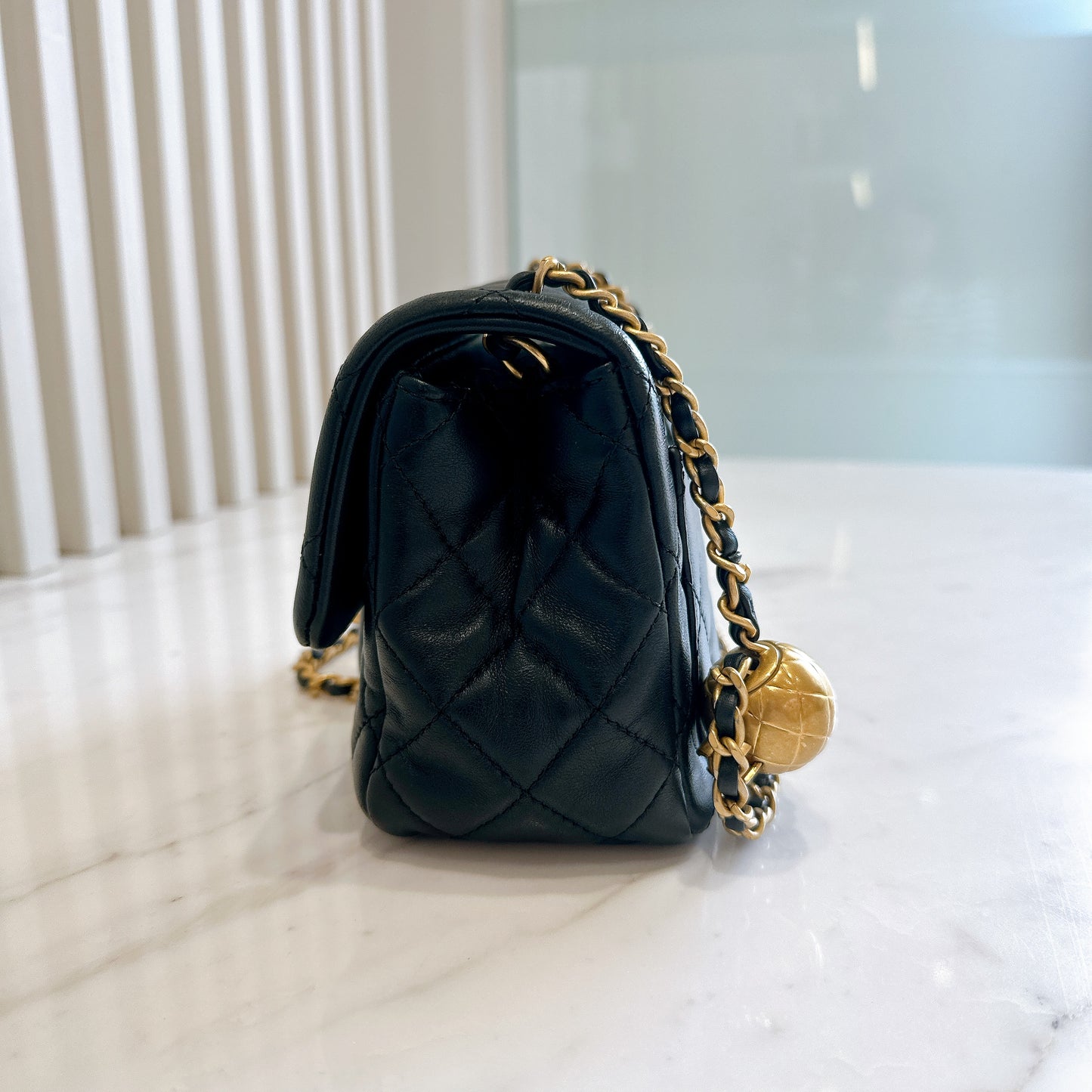 Chanel Mini Square in Black with Pearl Crush