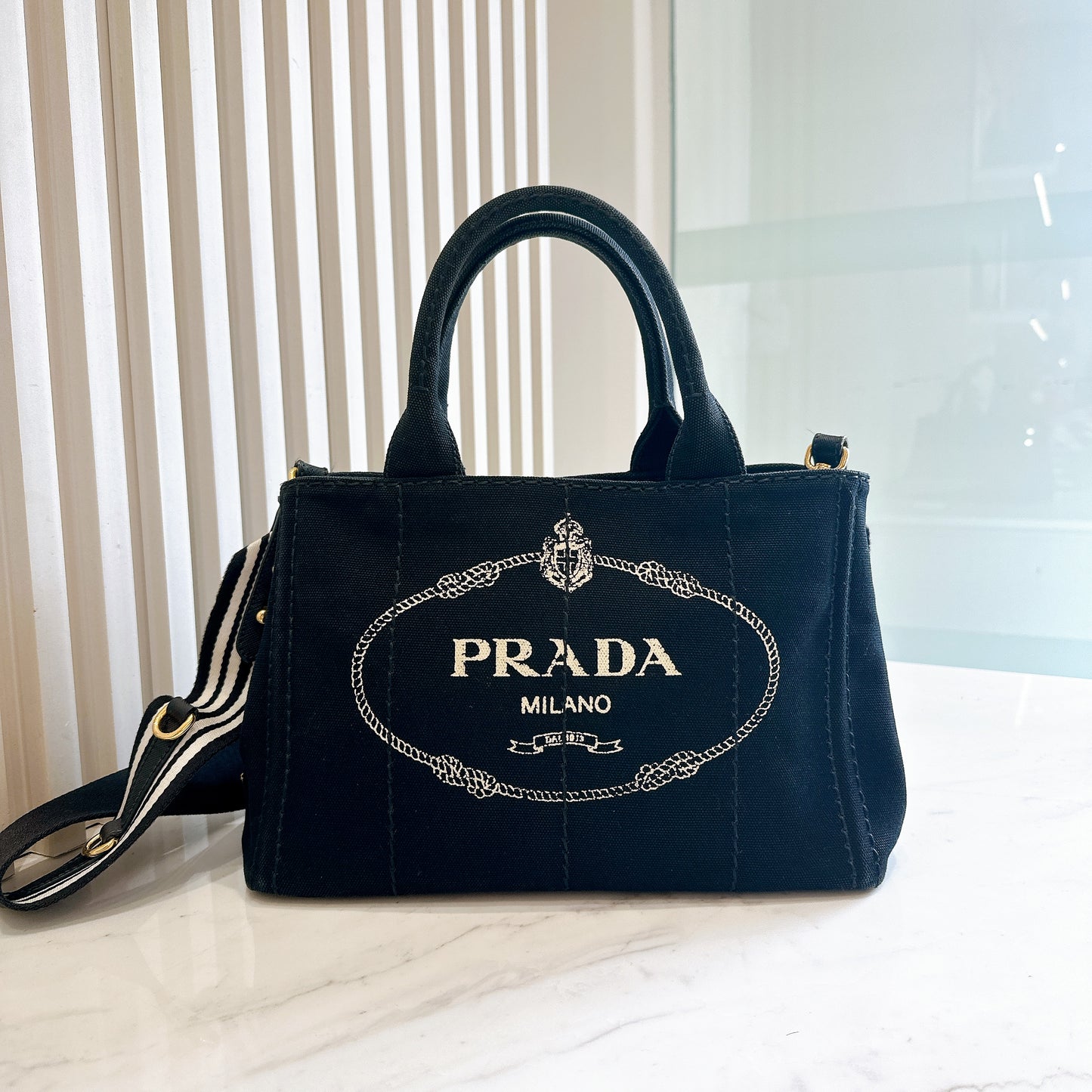 Prada Canapa Tote Small in Black