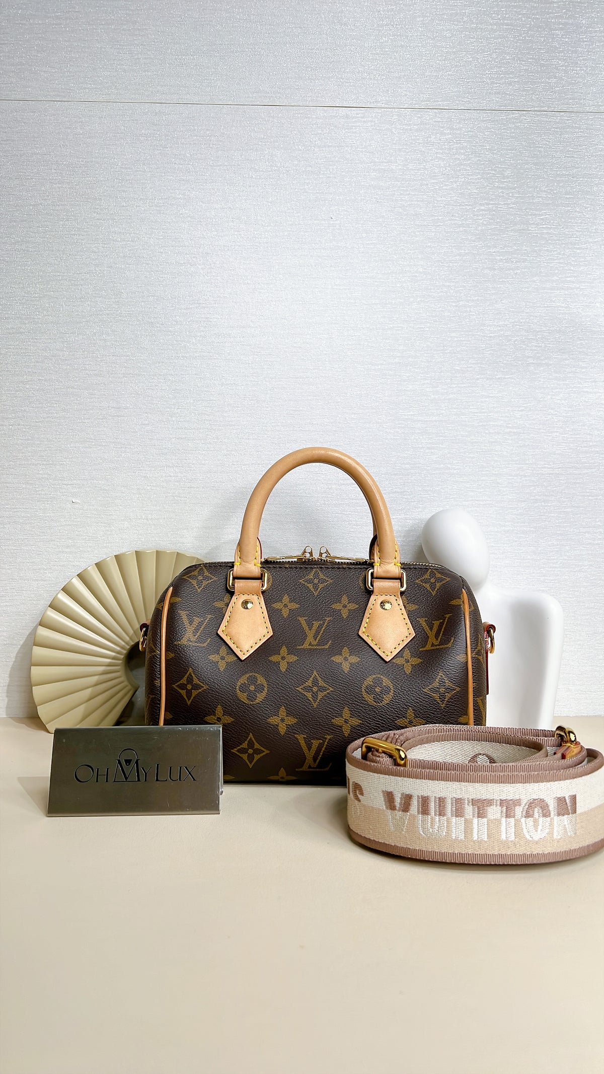 LV Monogram Speedy 20 in Beige Strap