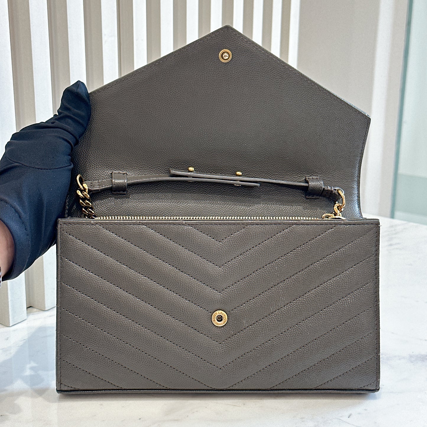 YSL Wallet On Chain in Grey