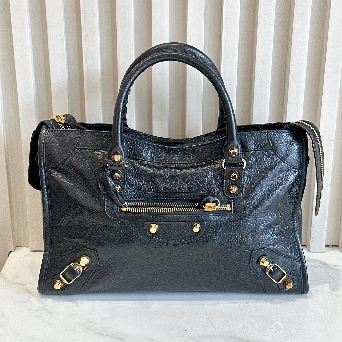 Balenciaga Classic City Small in Black Goatskin