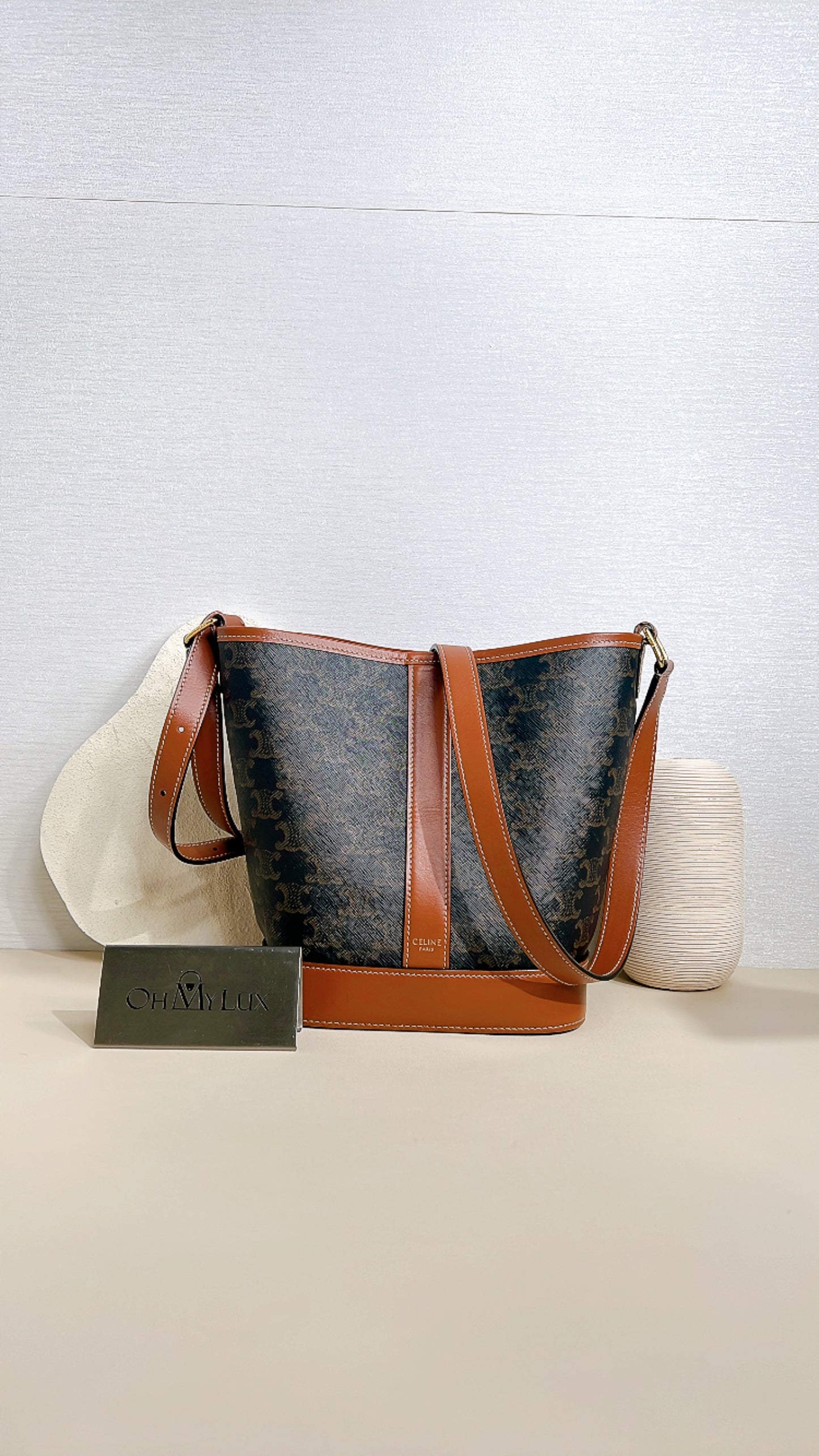 Celine Small Bucket In Triomphe Canvas And Calfskin