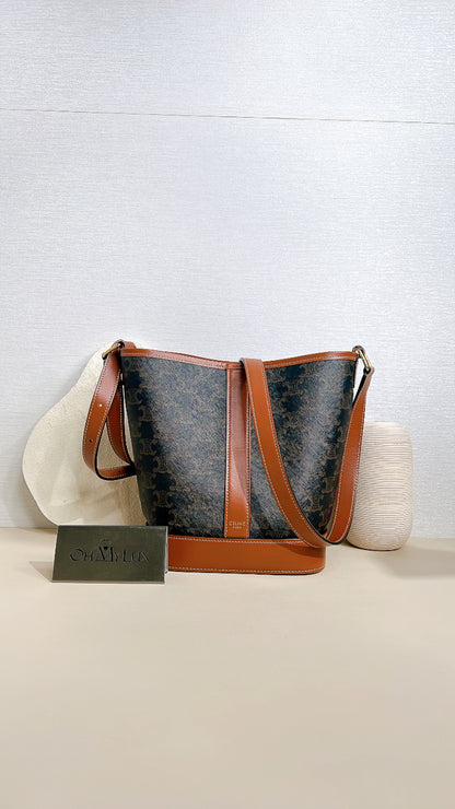 Celine Small Bucket In Triomphe Canvas And Calfskin