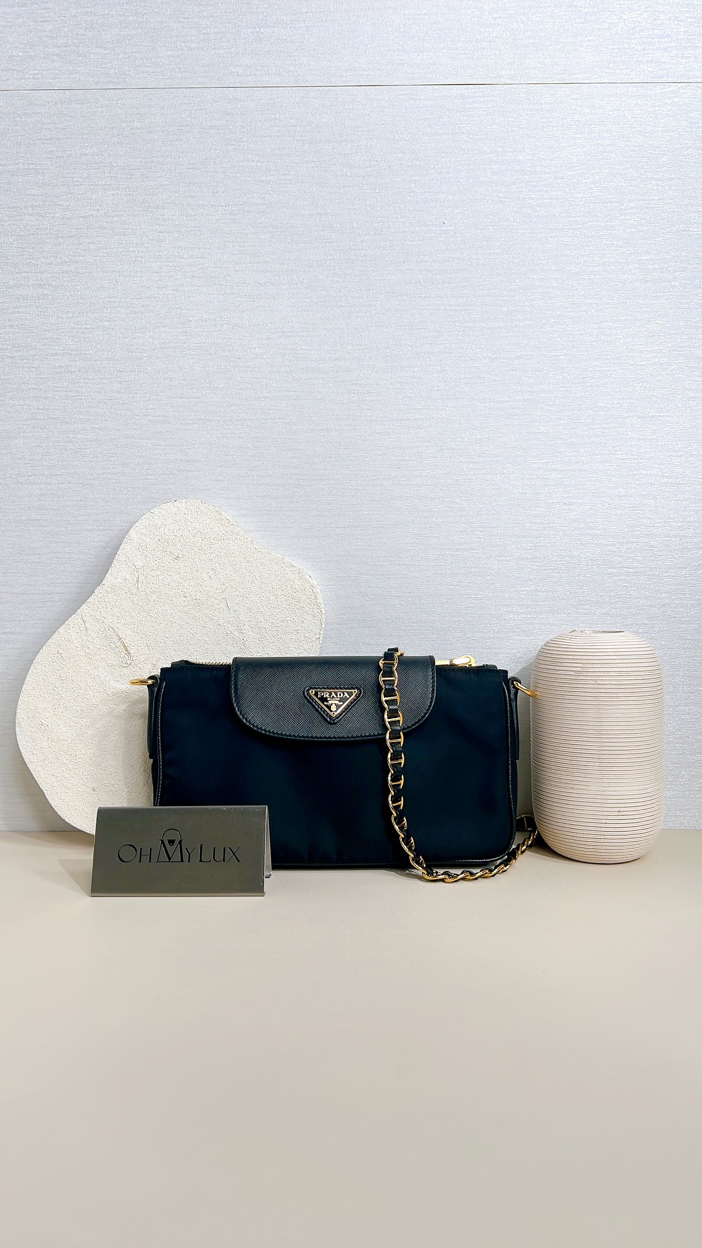 Prada Black Tessuto Nylon and Saffiano Sling Bag