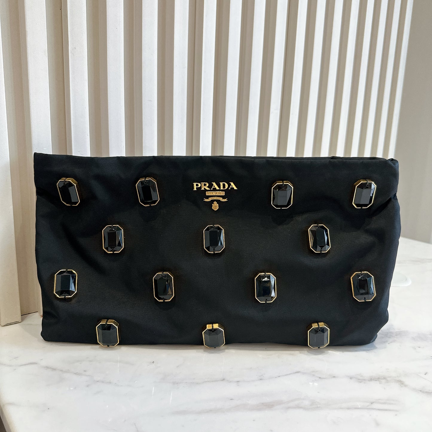 Prada Tessuto Nylon Pietre Jeweled Clutch