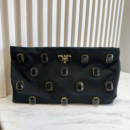 Prada Tessuto Nylon Pietre Jeweled Clutch