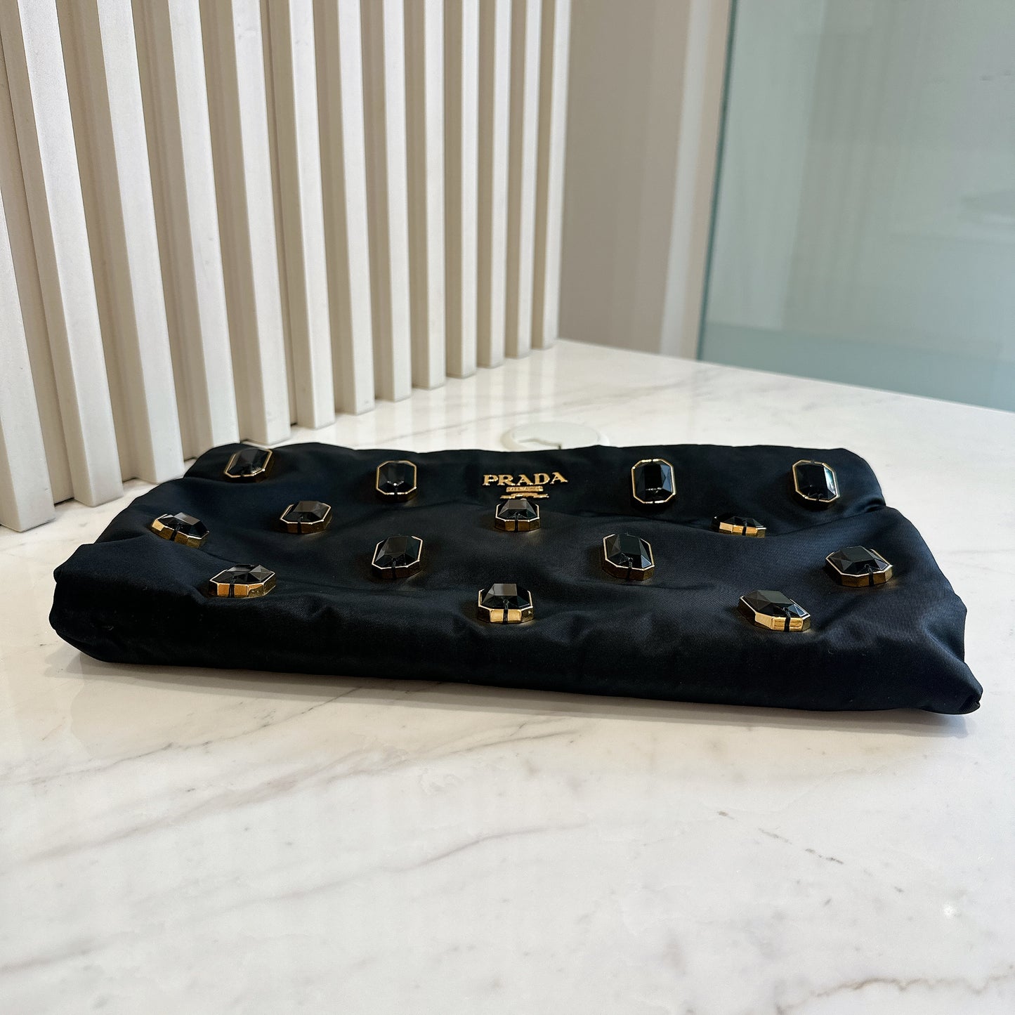 Prada Tessuto Nylon Pietre Jeweled Clutch