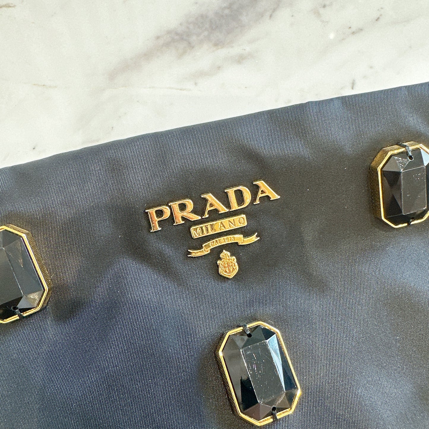 Prada Tessuto Nylon Pietre Jeweled Clutch