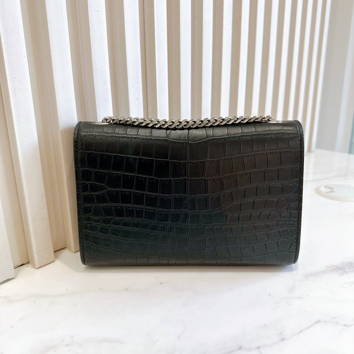 YSL Kate Tassel Croc Embossed Black in SHW