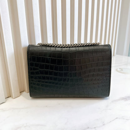 YSL Kate Tassel Croc Embossed Black in SHW