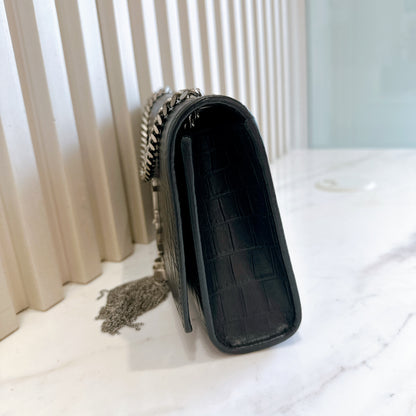 YSL Kate Tassel Croc Embossed Black in SHW