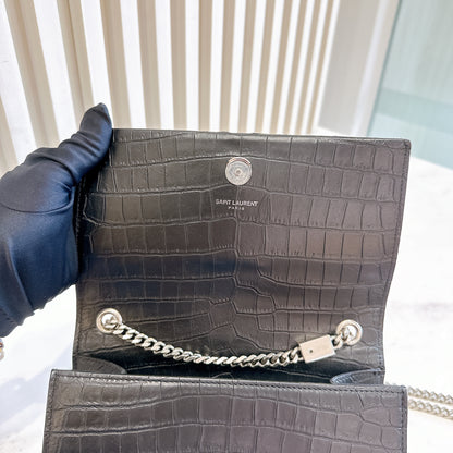 YSL Kate Tassel Croc Embossed Black in SHW