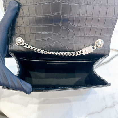 YSL Kate Tassel Croc Embossed Black in SHW