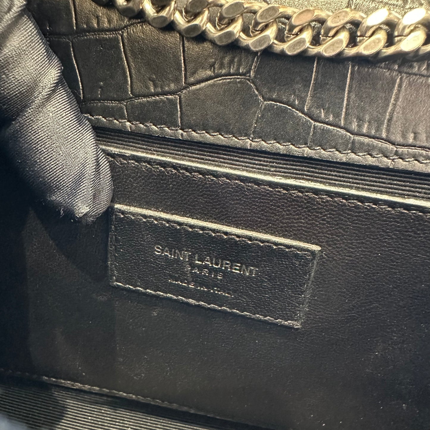 YSL Kate Tassel Croc Embossed Black in SHW