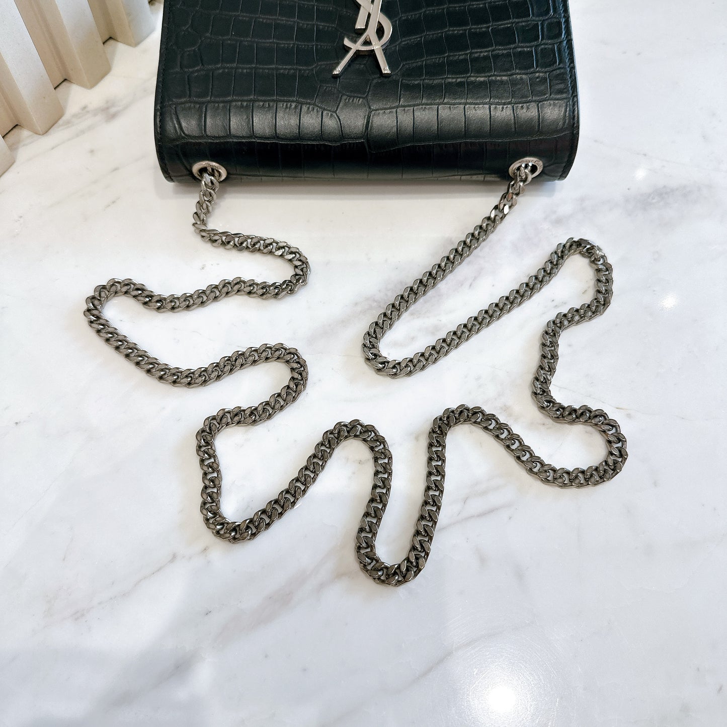 YSL Kate Tassel Croc Embossed Black in SHW